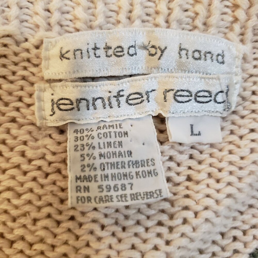 Hand Knit Mohair Linen Cotton Ramie Jennifer Reed L Floral Pink Sweater - Picture 8 of 8